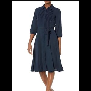 Nanette Lepore Black 3/4 Sleeve Pintuck Shirt Dress